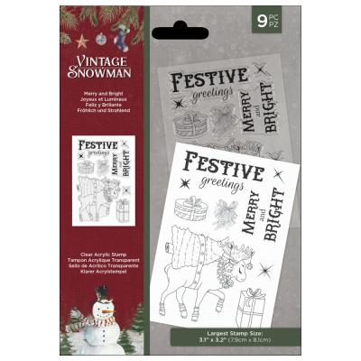 Crafter's Companion Vintage Snowman Clear Stamps - Merry And Bright